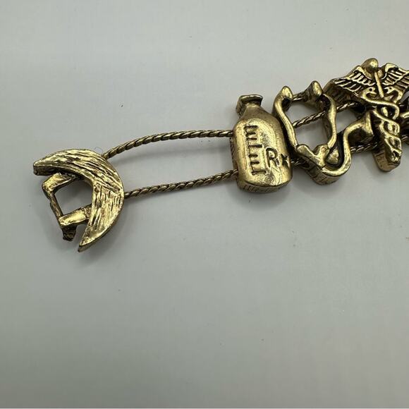 TOFA Vintage Physician Medical Gold Tone Charm Stretch Bracelet Retro - Picture 4 of 12